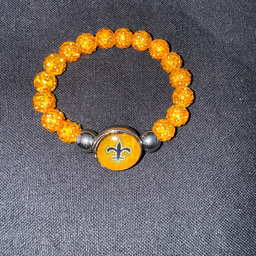 Handmade Beaded Bracelet with Fleur-de-lis/NFL NOLA Saints Charm